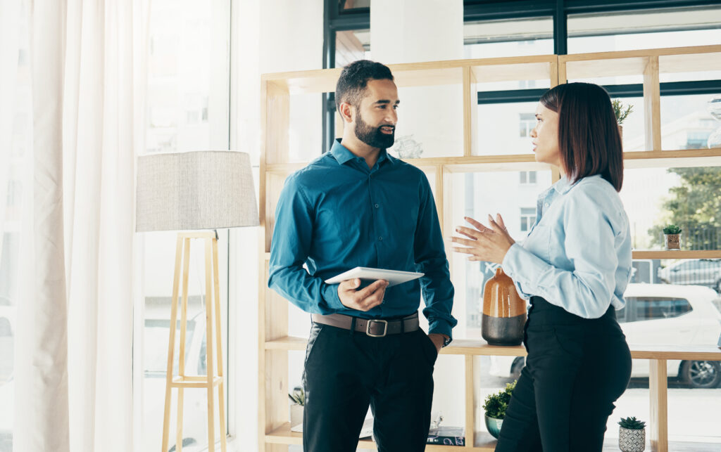A sales rep with a customer